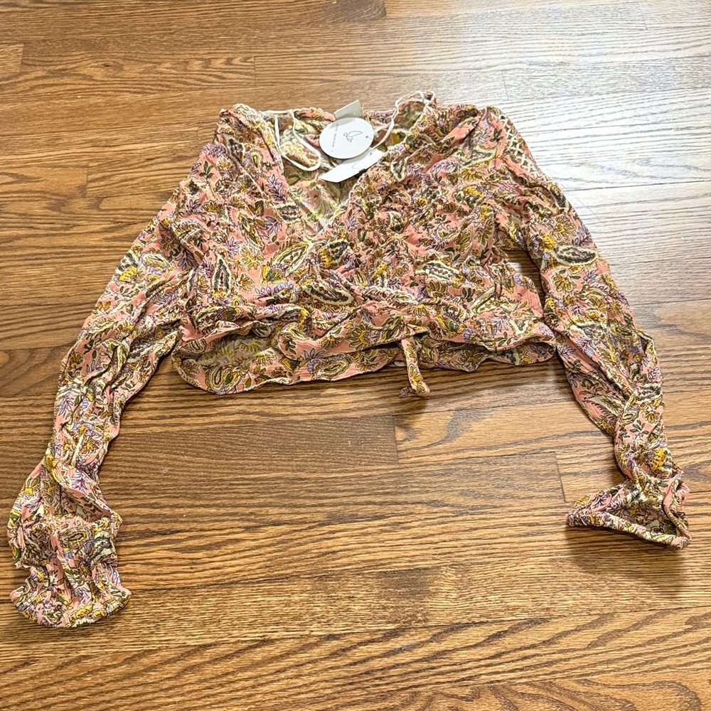 NWT Patrons of Peace Pink and Yellow Floral Blouse Size Large